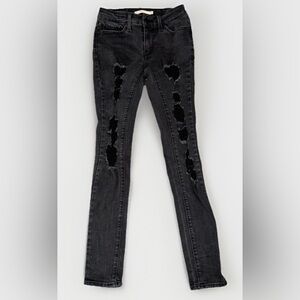 Levi's 711 Skinny Jeans Size 25 Womens Black Denim Distressed Grunge Whimsygoth
